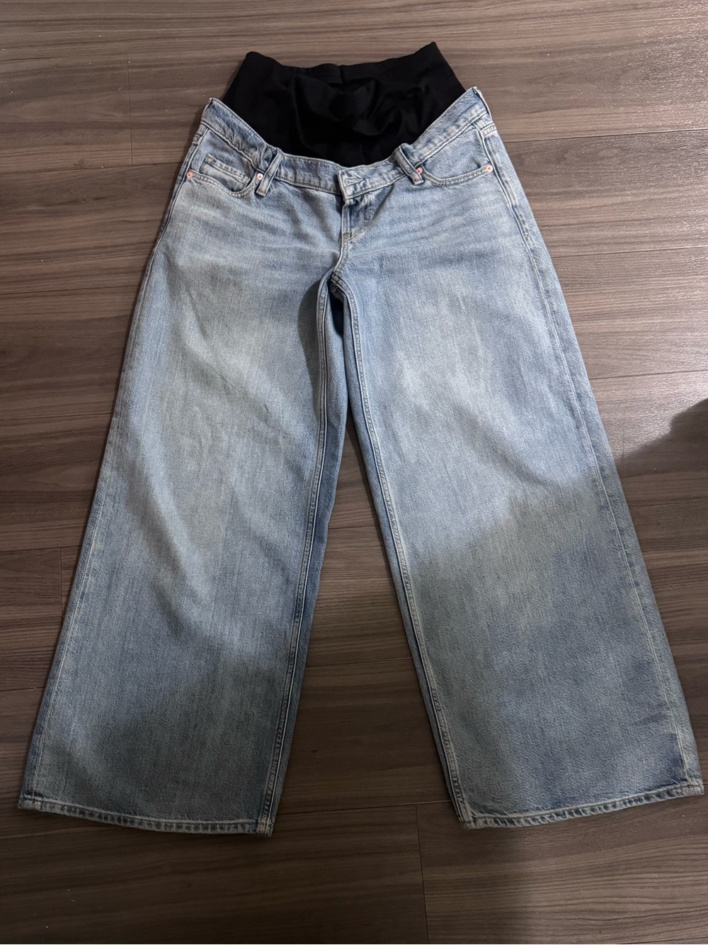 GAP Light Blue Wide-Leg Maternity Jeans with Black Waist Panel